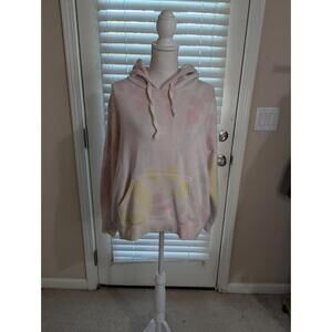 aerie Women's Tie Dye Hooded Sweatshirt Medium Blue, Yellow, Pink, And White